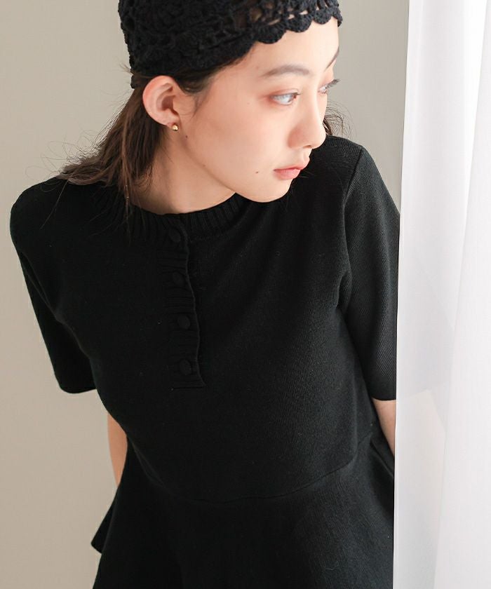 くるみ釦ペプラム半袖ニット【miette ミエット】【メール便可／100