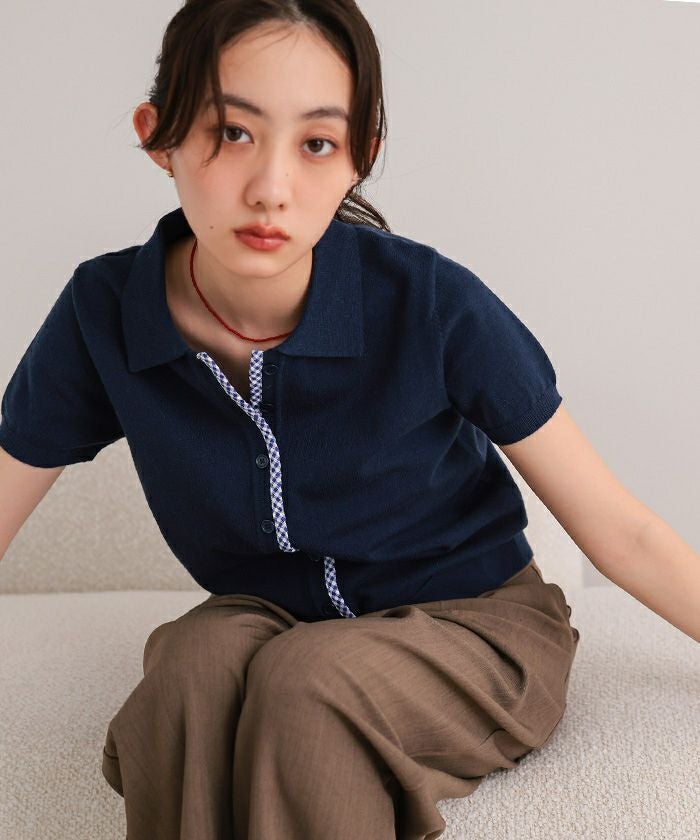 パイピングデザイン半袖ニット【miette ミエット】【メール便可／100