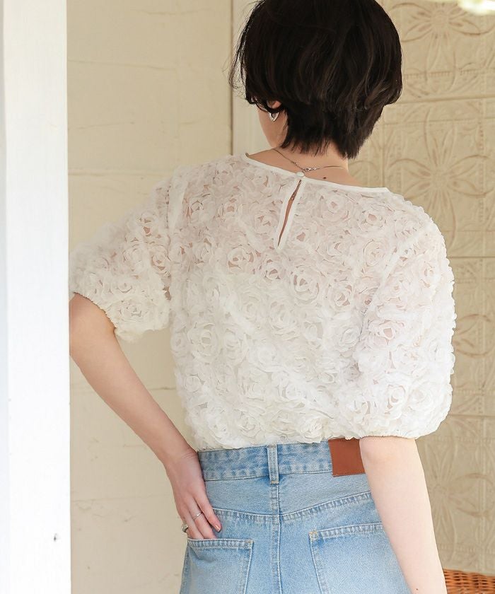 andmary フラワーチュールトップス ANDMARY】Bloom flower tulle tops