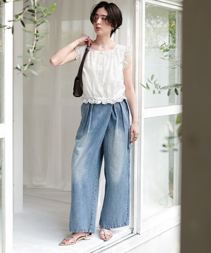 レースフリル付きノースリーブコンパクトブラウス【メール便可／100