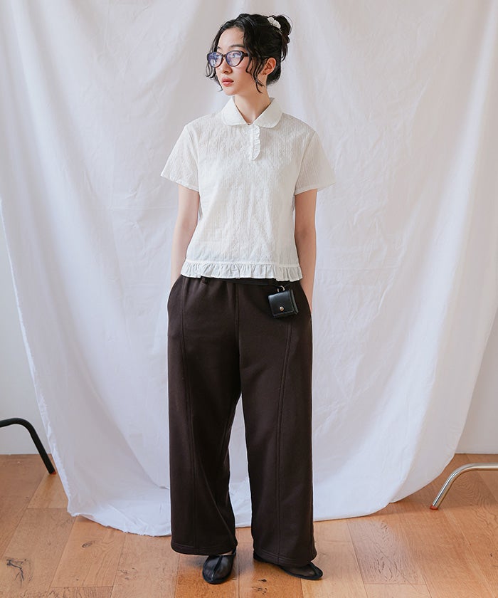 シュシュ付き丸襟ブラウス【miette ミエット】【メール便可／100