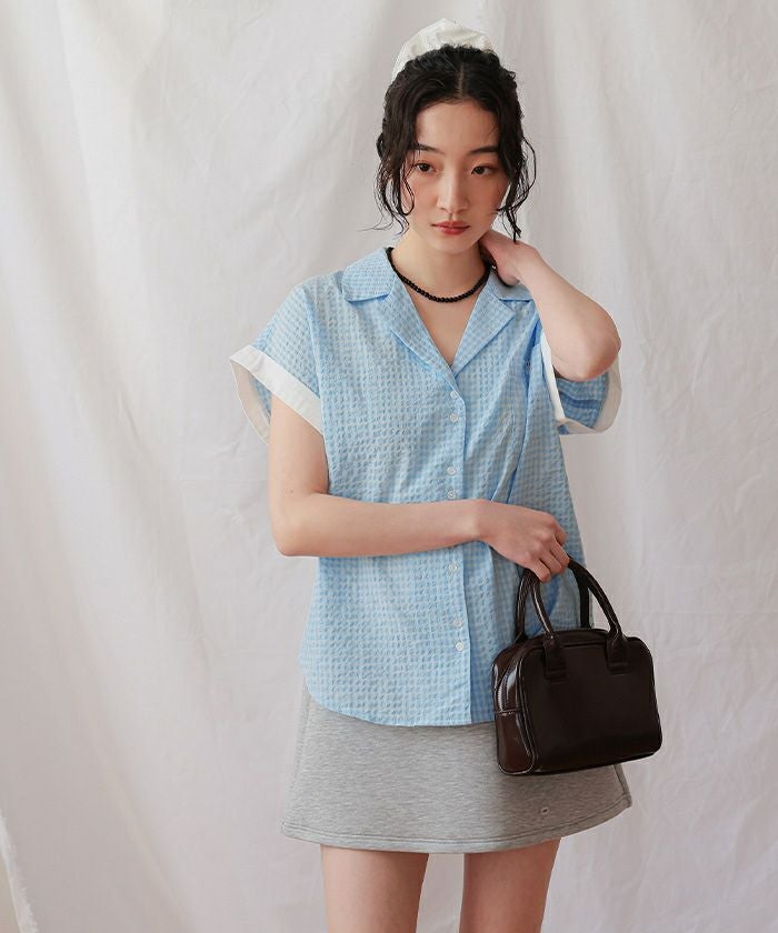 オープンカラーダブルボタン半袖シャツ【miette ミエット】【メール便