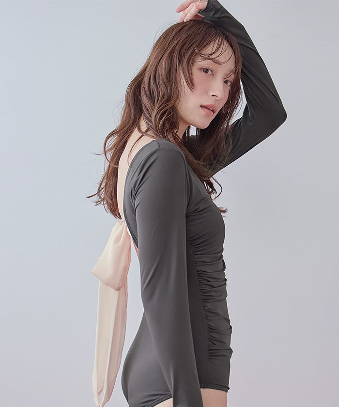 バックオープンリボン長袖ワンピース/水着【SEADRESS シードレス