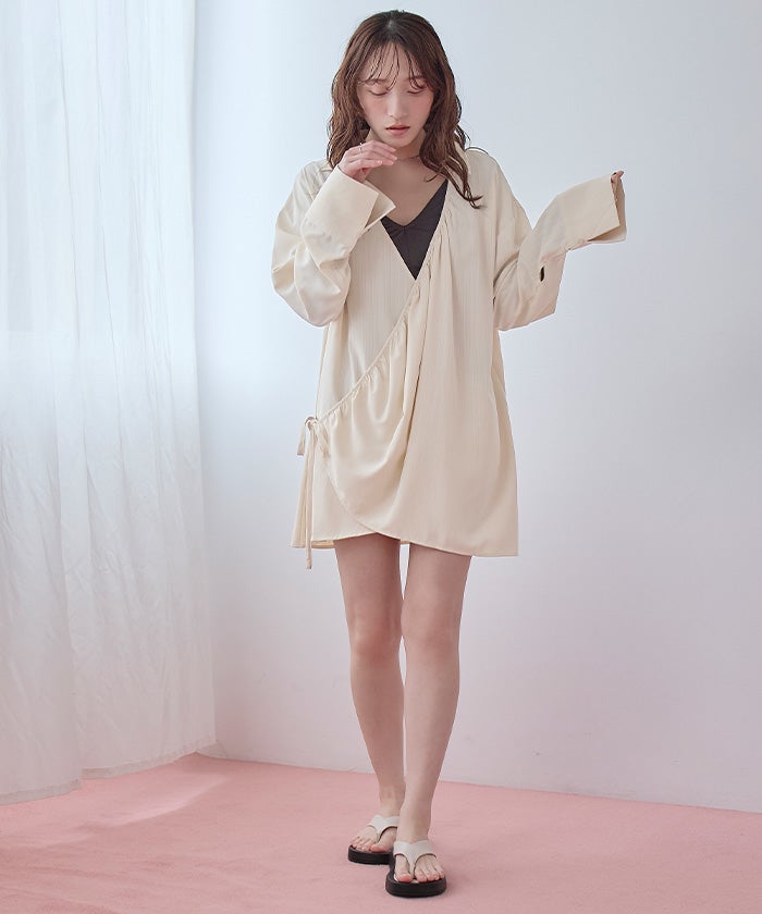 カシュクールギャザーオーバーサイズシャツ/ラッシュガード【SEADRESS