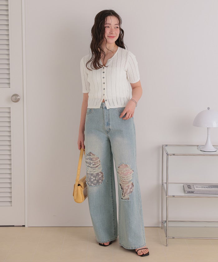 アイレットスリーブニット ダズリン dazzlin アイレットスリーブニットトップス （グレー