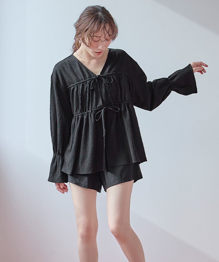 4点セット/ティアードラッシュガード×ビキニ/水着【SEADRESS 4点セット/ティアードラッシュガード×ビキニ/水着【SEADRESS