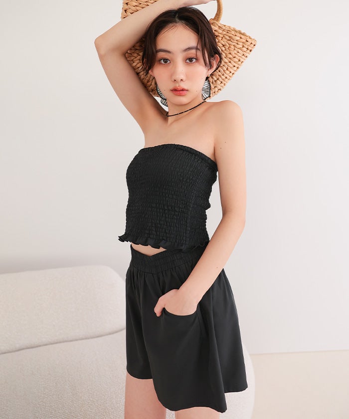 3点セット/シャーリングビキニ×ショートパンツ/水着【miette ミエット
