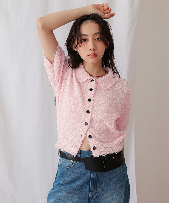 襟付きファンシーヤーン半袖ニット【miette ミエット】 | titivate