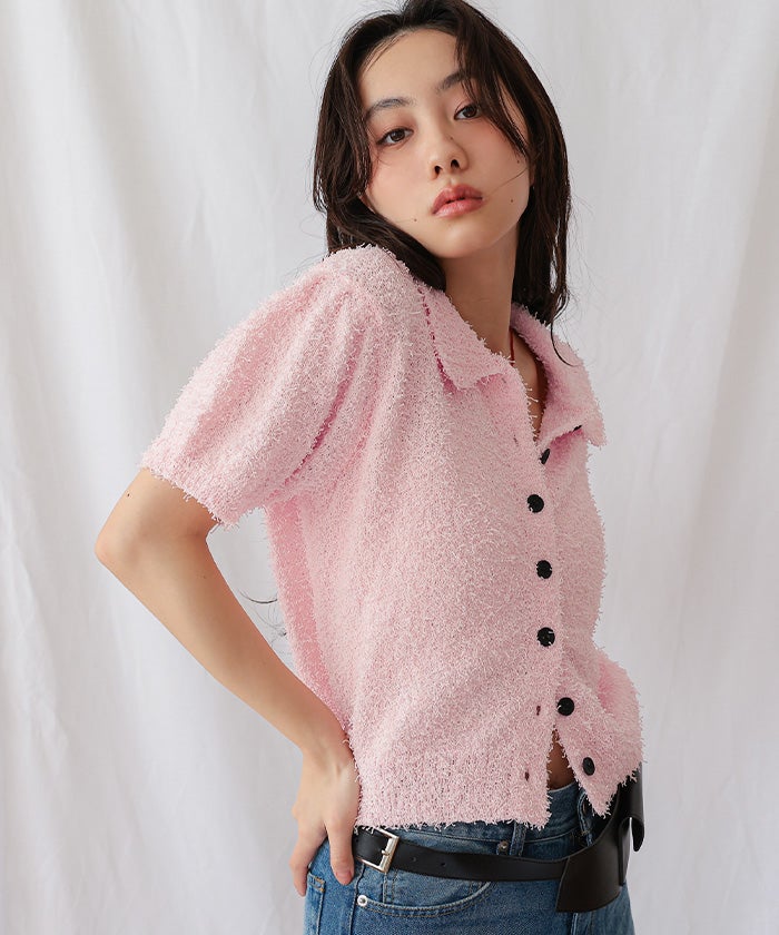 襟付きファンシーヤーン半袖ニット【miette ミエット】 | titivate