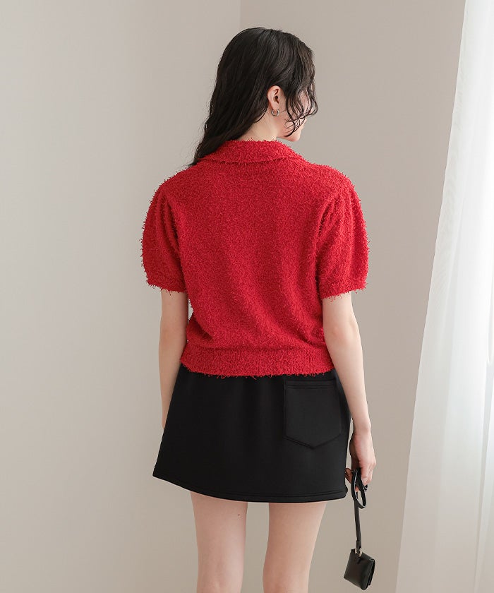 襟付きファンシーヤーン半袖ニット【miette ミエット】 | titivate