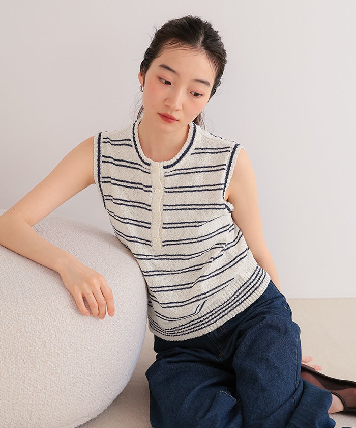 ヘンリーネックボーダーサマーニット【miette ミエット】【メール便可