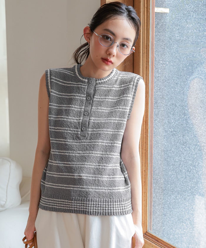ヘンリーネックボーダーサマーニット【miette ミエット】【メール便可