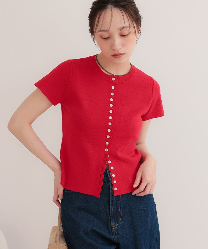 メニーボタン半袖サマーニットトップス【miette ミエット】【メール便