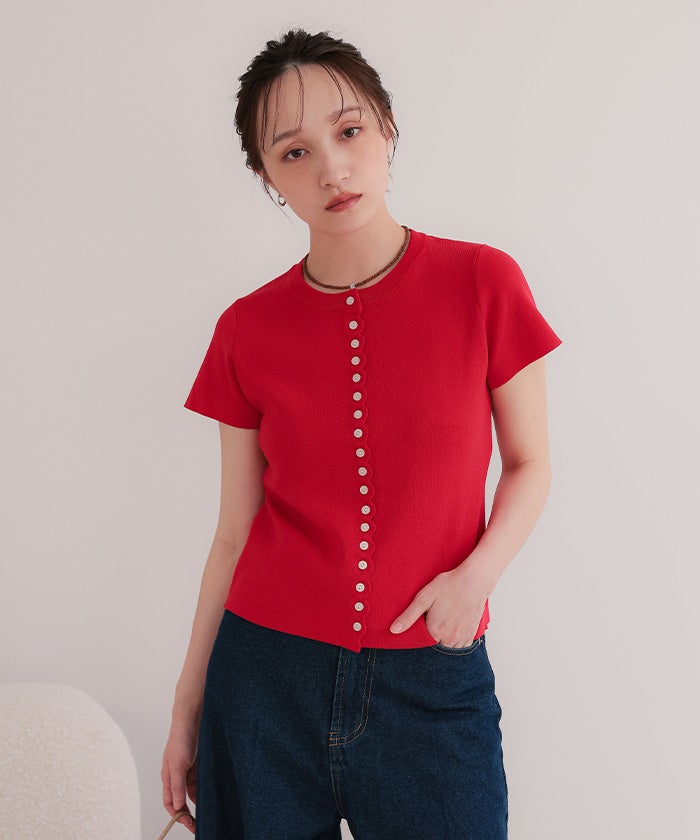 CHANEL ホルターネック サマーニット トップス レッド メニーボタン半袖サマーニットトップス【miette ミエット】【メール便