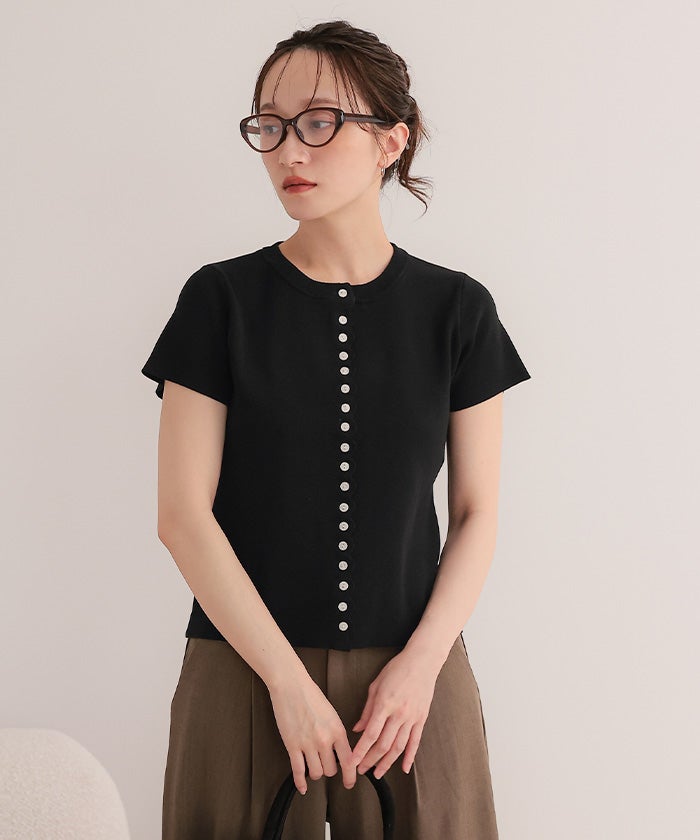 メニーボタン半袖サマーニットトップス【miette ミエット】【メール便