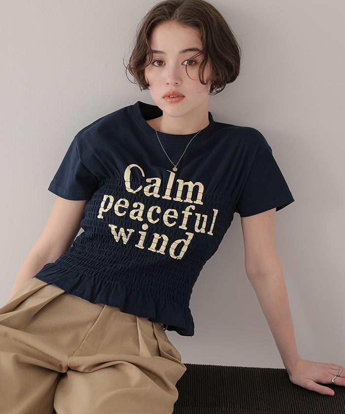 シャーリングロゴプリントTシャツ【メール便可／100】 | titivate