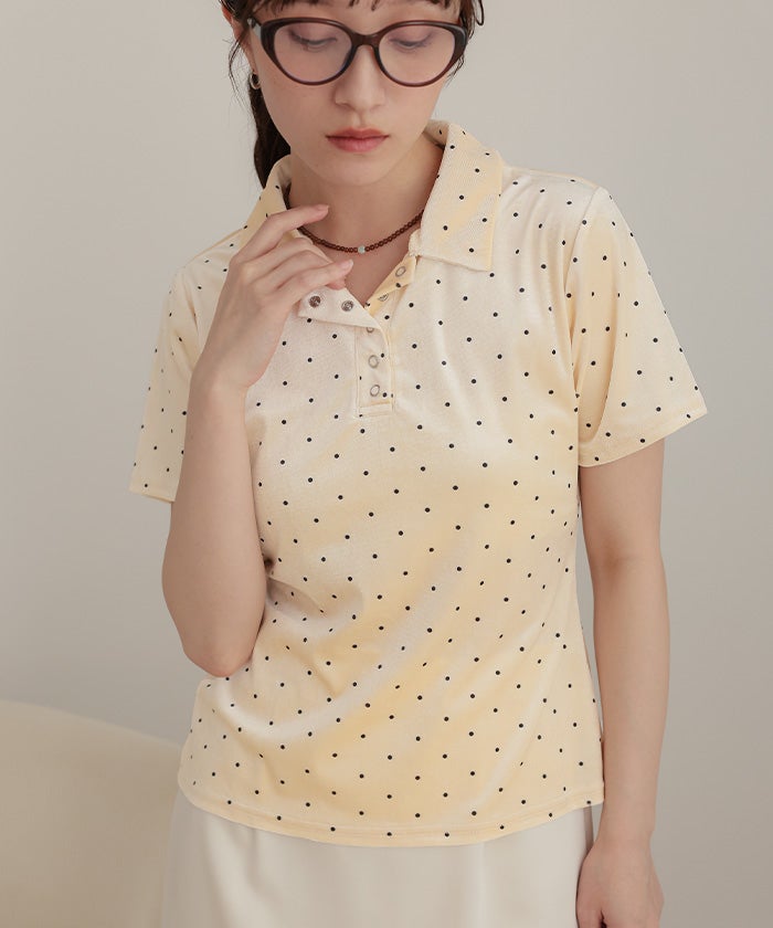 ポロ襟ドットベロアトップス【miette ミエット】【メール便可／100