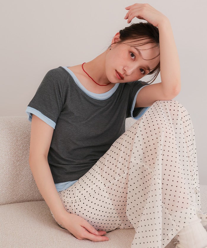 配色レイヤード風半袖トップス【miette ミエット】【メール便可／100