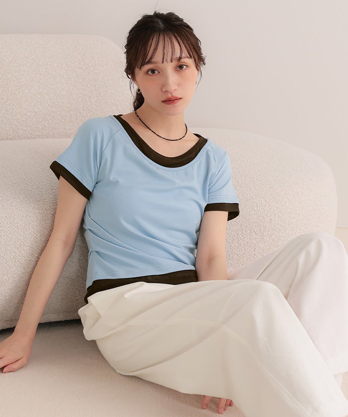 配色レイヤード風半袖トップス【miette ミエット】【メール便可／100