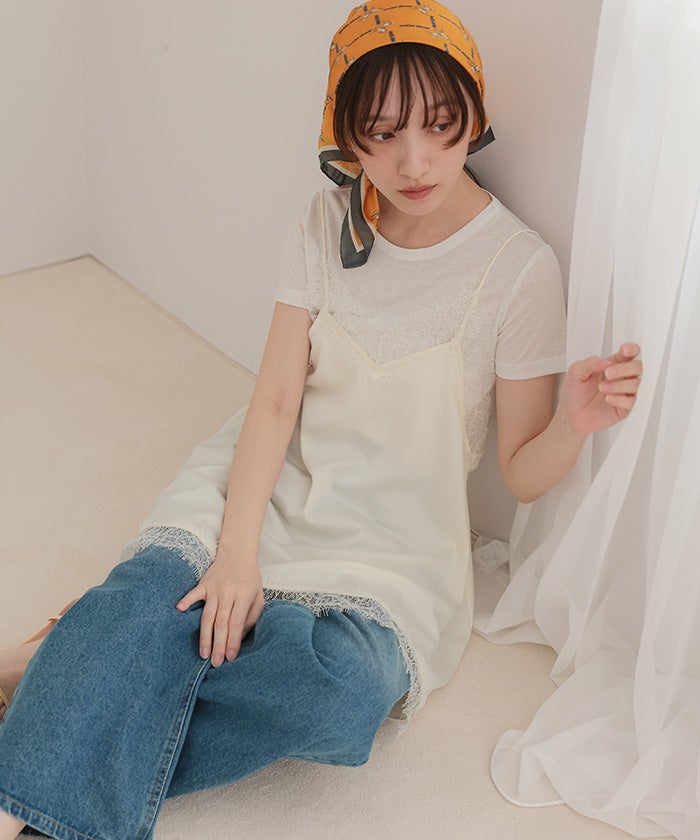 マットサテンレースキャミワンピース【miette ミエット】【メール便可