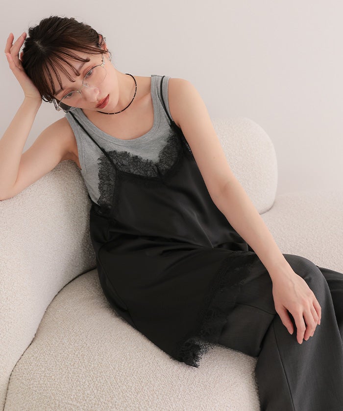 マットサテンレースキャミワンピース【miette ミエット】【メール便可