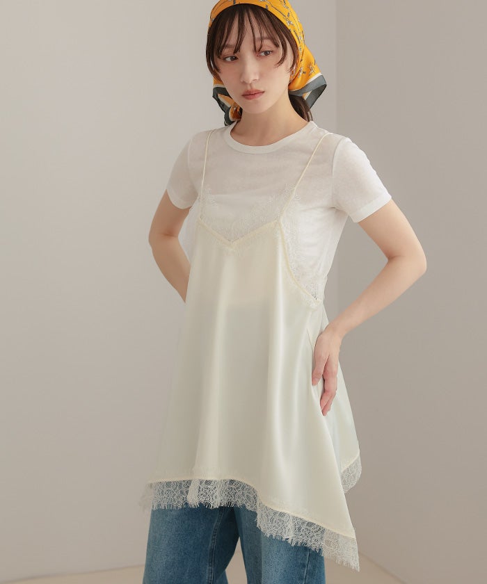 マットサテンレースキャミワンピース【miette ミエット】【メール便可