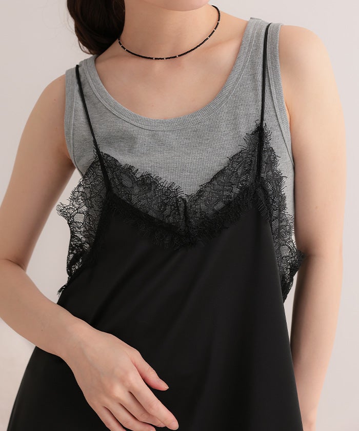 マットサテンレースキャミワンピース【miette ミエット】【メール便可