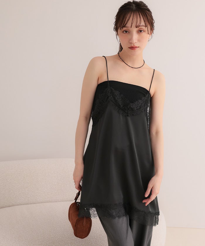 マットサテンレースキャミワンピース【miette ミエット】【メール便可