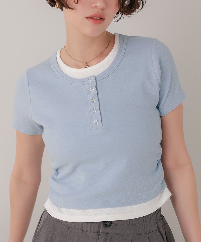 レイヤード風ヘンリーネックカットソーTシャツ【メール便可／100