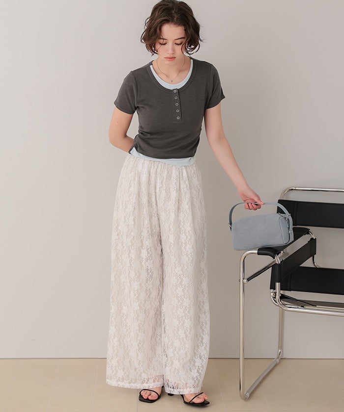レイヤード風ヘンリーネックカットソーTシャツ【メール便可／100