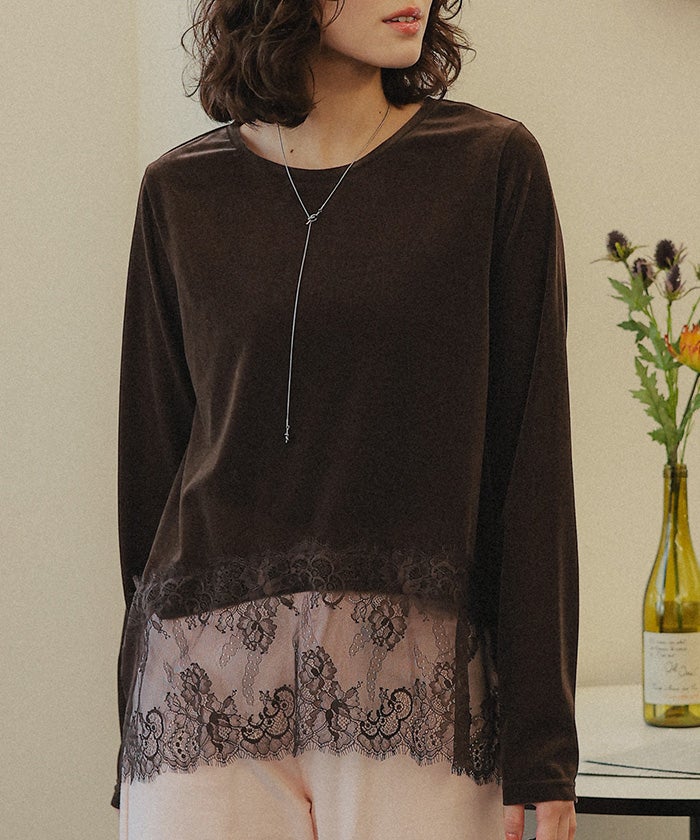 ヘムレースシアーベロアロングスリーブTシャツ【メール便可／100