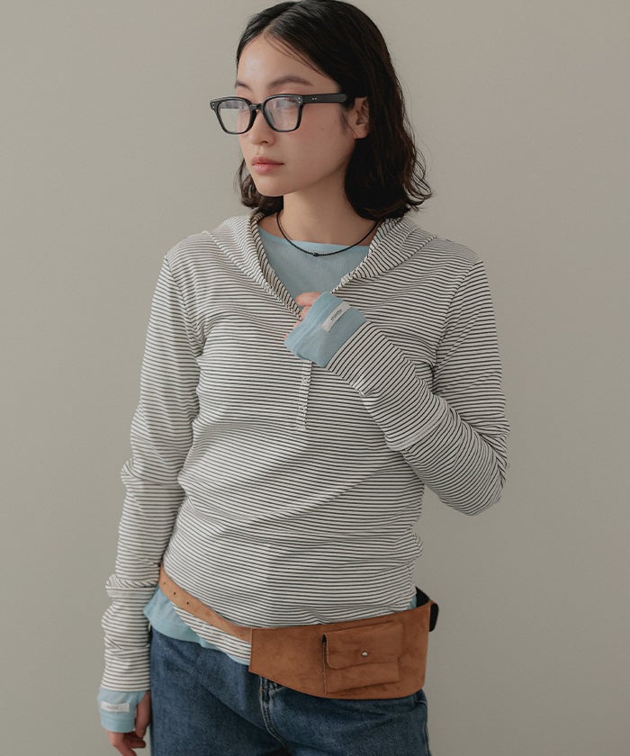 フード付きヘンリーネックボーダートップス【miette ミエット