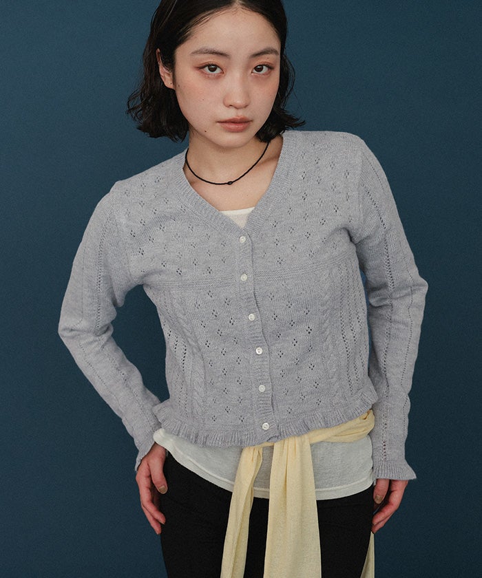 アイレット柄Vネックショートニットカーディガン【miette ミエット