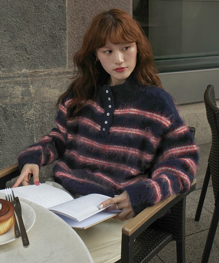 プチハイヘンリーネックシャギーニットプルオーバー【miette ミエット
