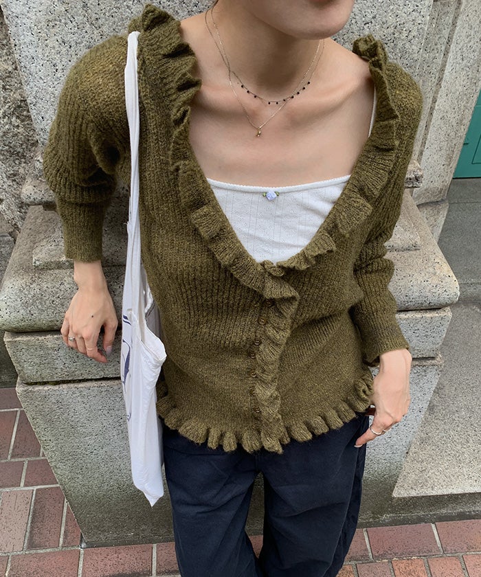 モヘヤライクフリルニットカーディガン【miette ミエット】 | titivate