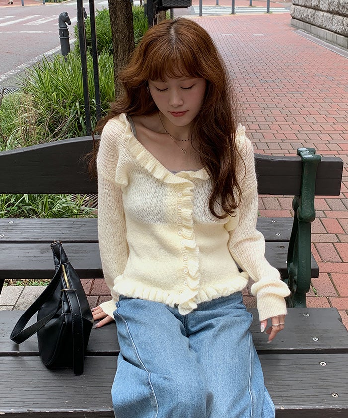 モヘヤライクフリルニットカーディガン【miette ミエット】 | titivate