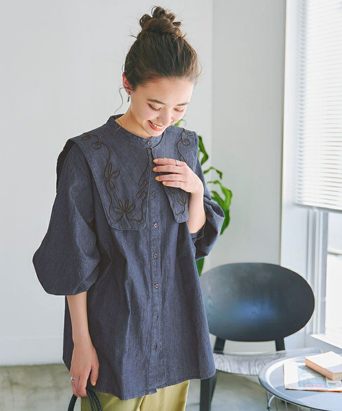 ちい ブルーフリルブラウス＆花柄刺繍ブラックパンツ4/6 8:00まで 250305-01431-1_8fcd8c92-ee43-